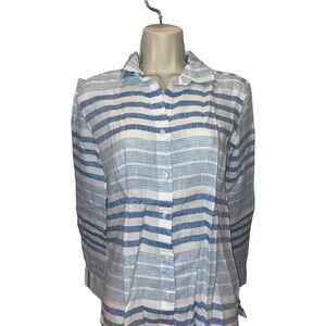 UNTUCKit Vietti Blue Striped Linen Button Down‎ Shirt Womens Size 0 NWT Preppy